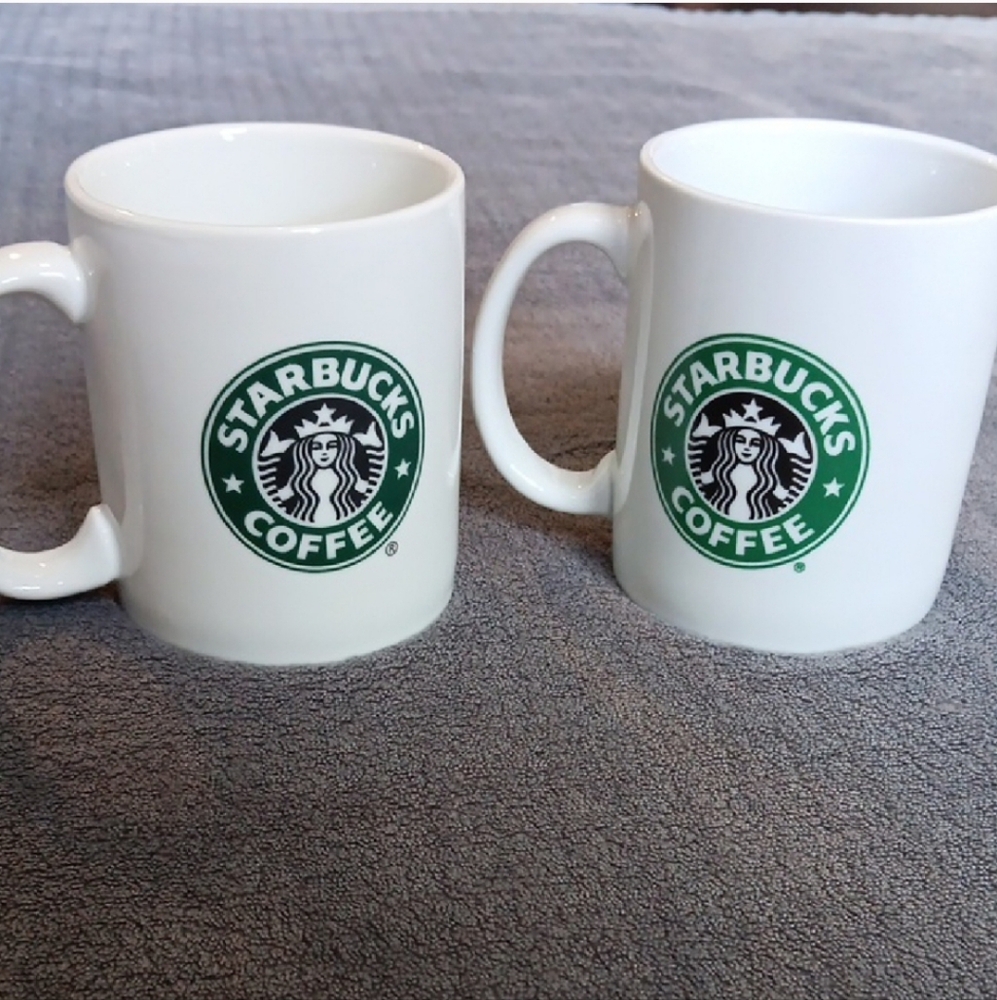 Starbucks Classic Green and White Mermaid Logo Mugs, Kitchen Coffee Cup Set Of 2